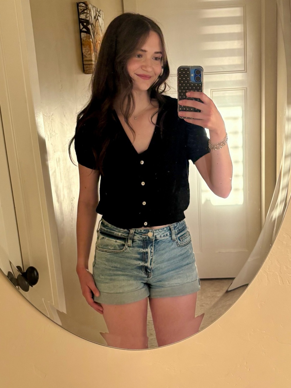 H&M Black Short-Sleeve Button-Front Top